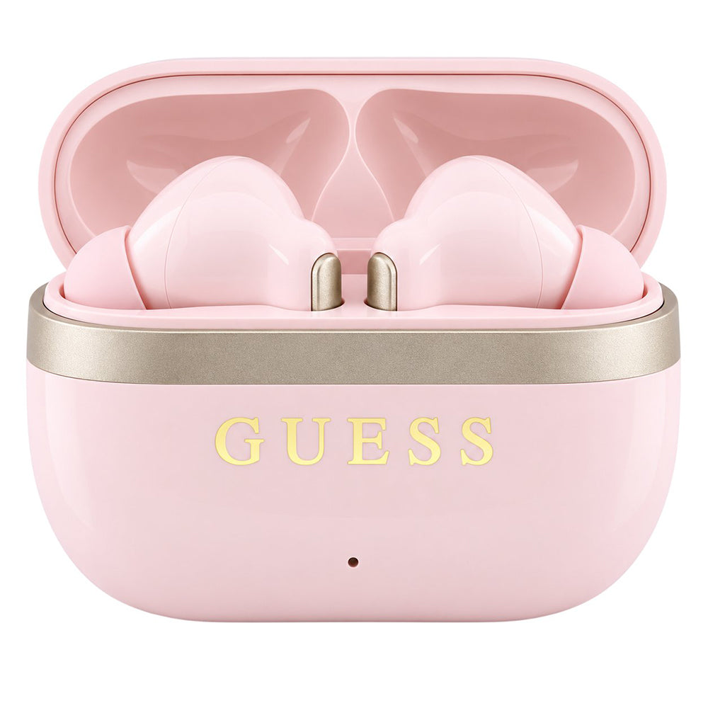 Bluetooth handsfree Guess Glossy Gold Line Printed Classic Logo, TWS, roze