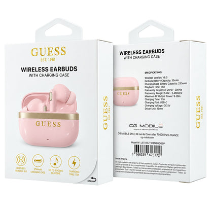 Bluetooth handsfree Guess Glossy Gold Line Printed Classic Logo, TWS, roze