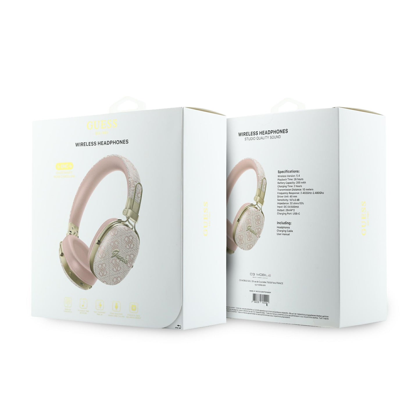 Handsfree Bluetooth Guess Metal 4G Script Logo, A2DP, Roze