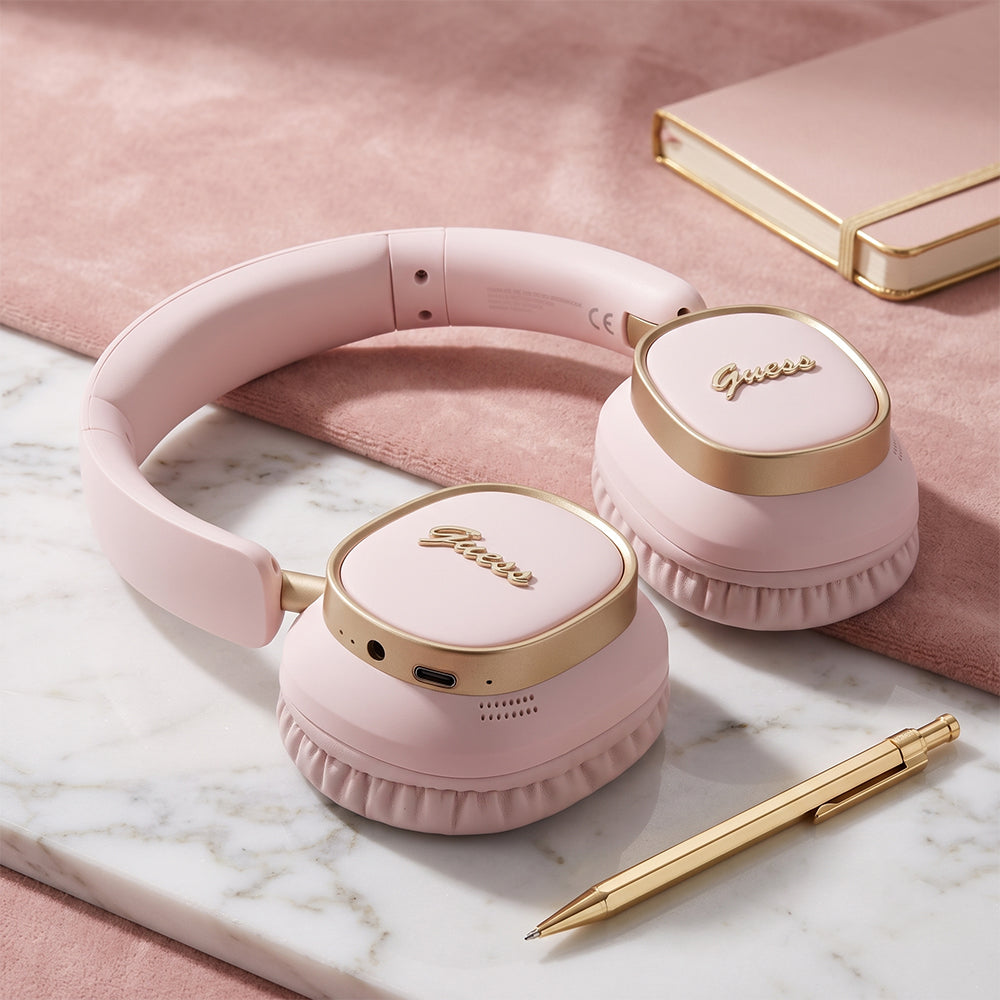 Handsfree Bluetooth Guess Rectangle Metal Script, A2DP, Roze