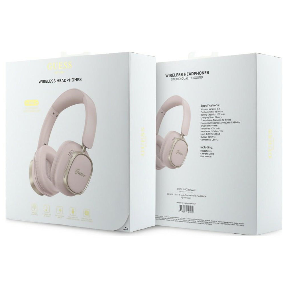 Handsfree Bluetooth Guess Rectangle Metal Script, A2DP, Roze