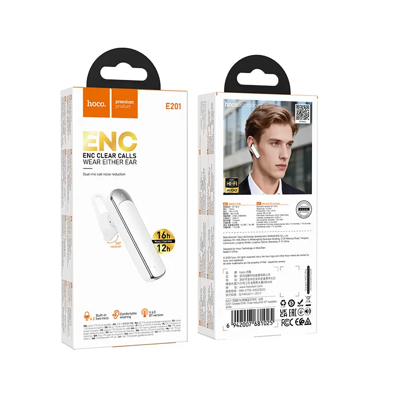 Bluetooth handsfree HOCO E201, A2DP, beli
