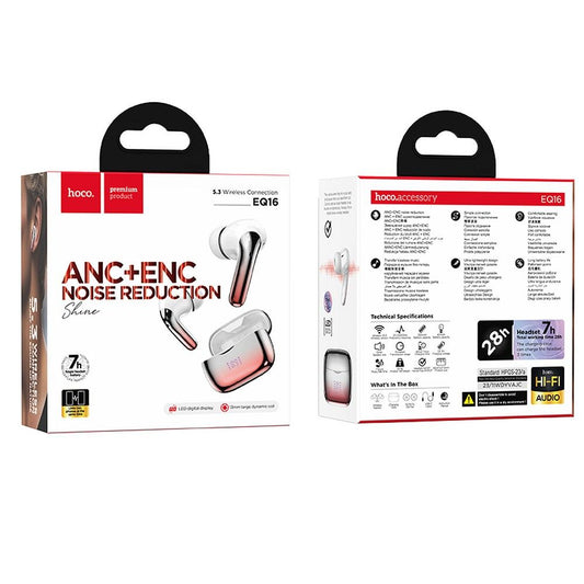 Bluetooth Handsfree Bluetooth HOCO EQ16, TWS, ANC, Red 