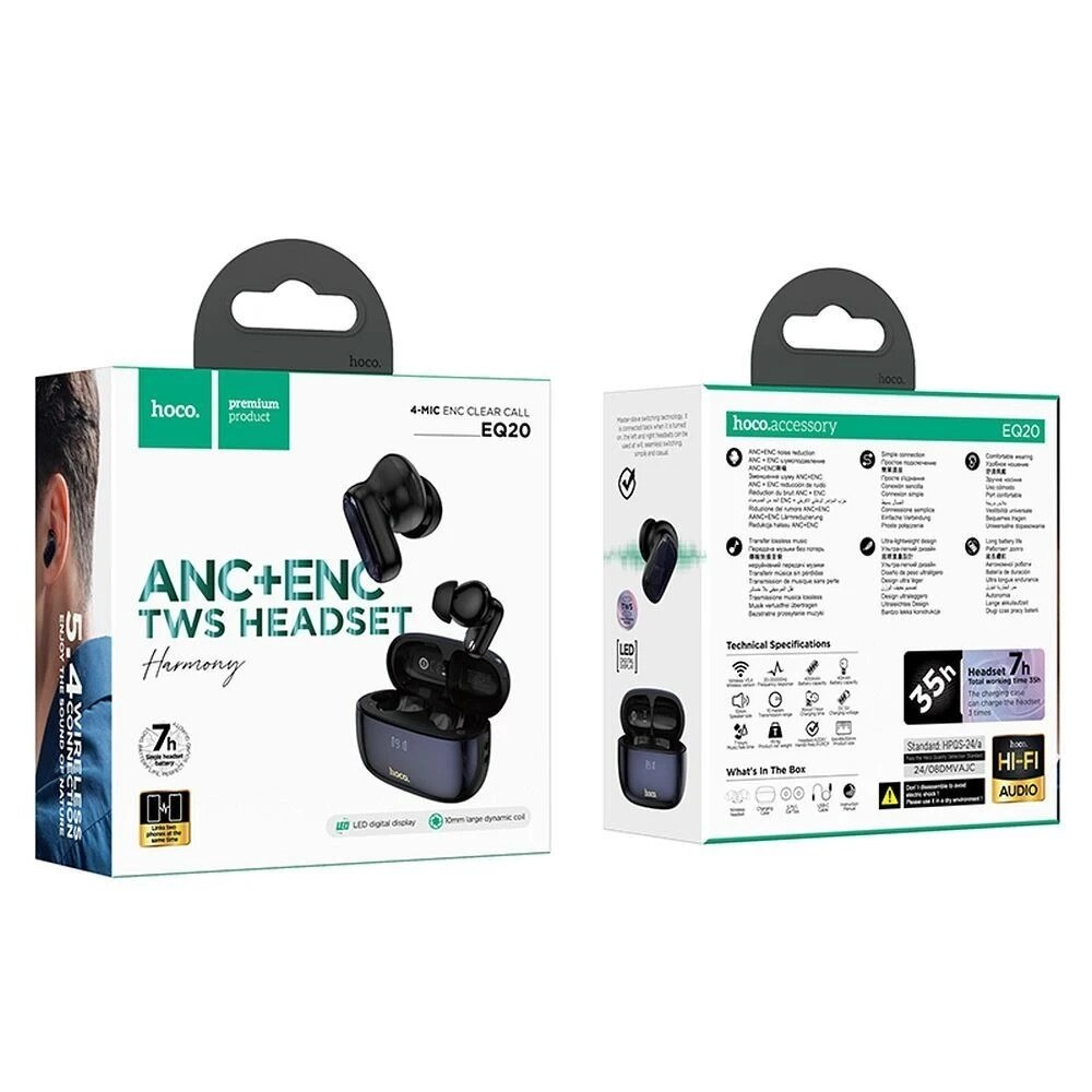 Handsfree Bluetooth HOCO EQ20, TWS, ANC, MultiPoint, Crni