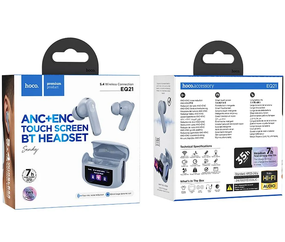 Handsfree Bluetooth HOCO EQ21, TWS, ANC, Plavi