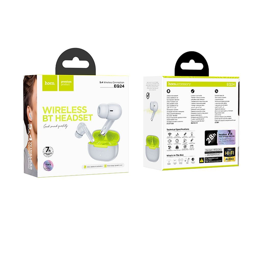 Handsfree Bluetooth HOCO EQ24, TWS, Sivi