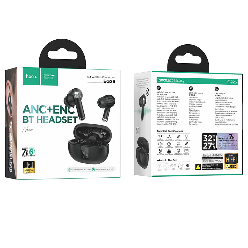 Handsfree Bluetooth HOCO EQ26, TWS, ANC, Crni