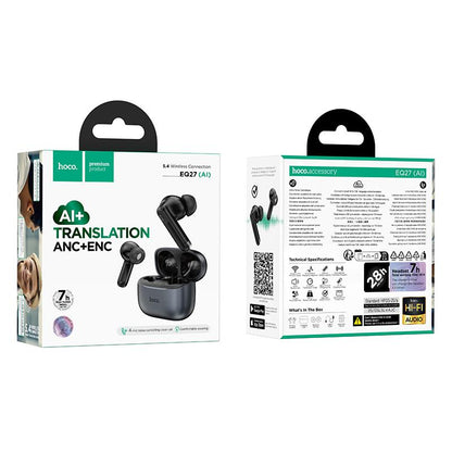 Handsfree Bluetooth HOCO EQ27 AI Translation, TWS, ANC, Siva