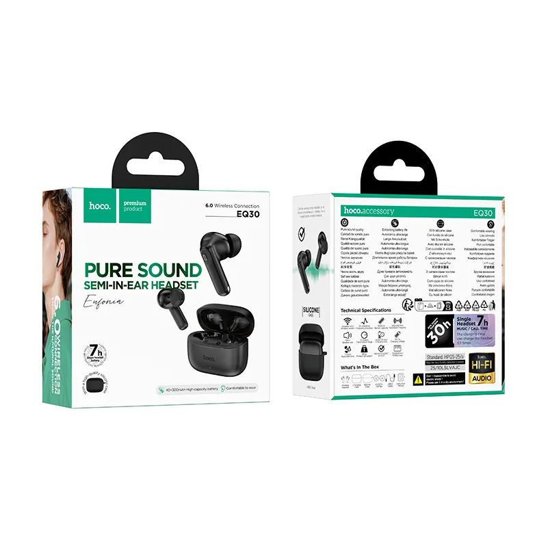 Handsfree Bluetooth HOCO EQ30, TWS, Crni
