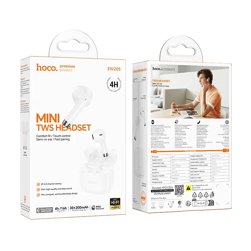 Handsfree Bluetooth HOCO EW205, TWS, Bela