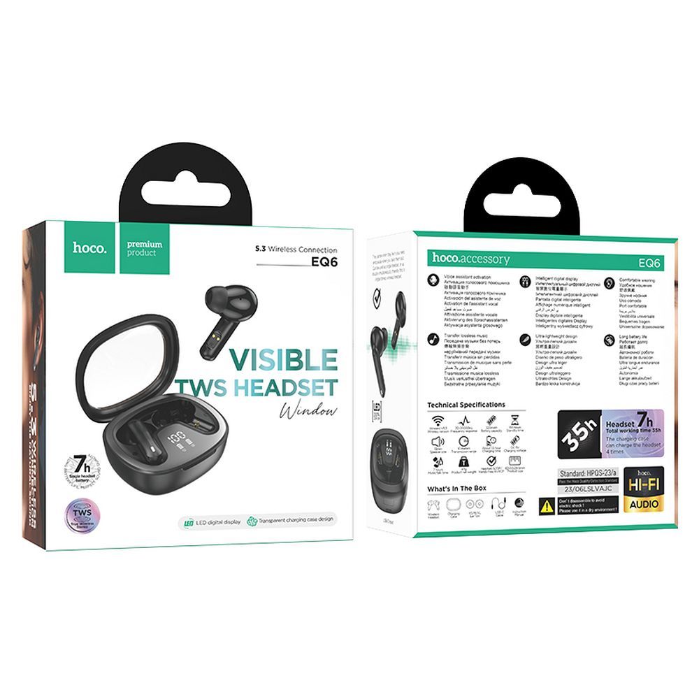 Handsfree Bluetooth HOCO Shadow EQ6, TWS, Crni