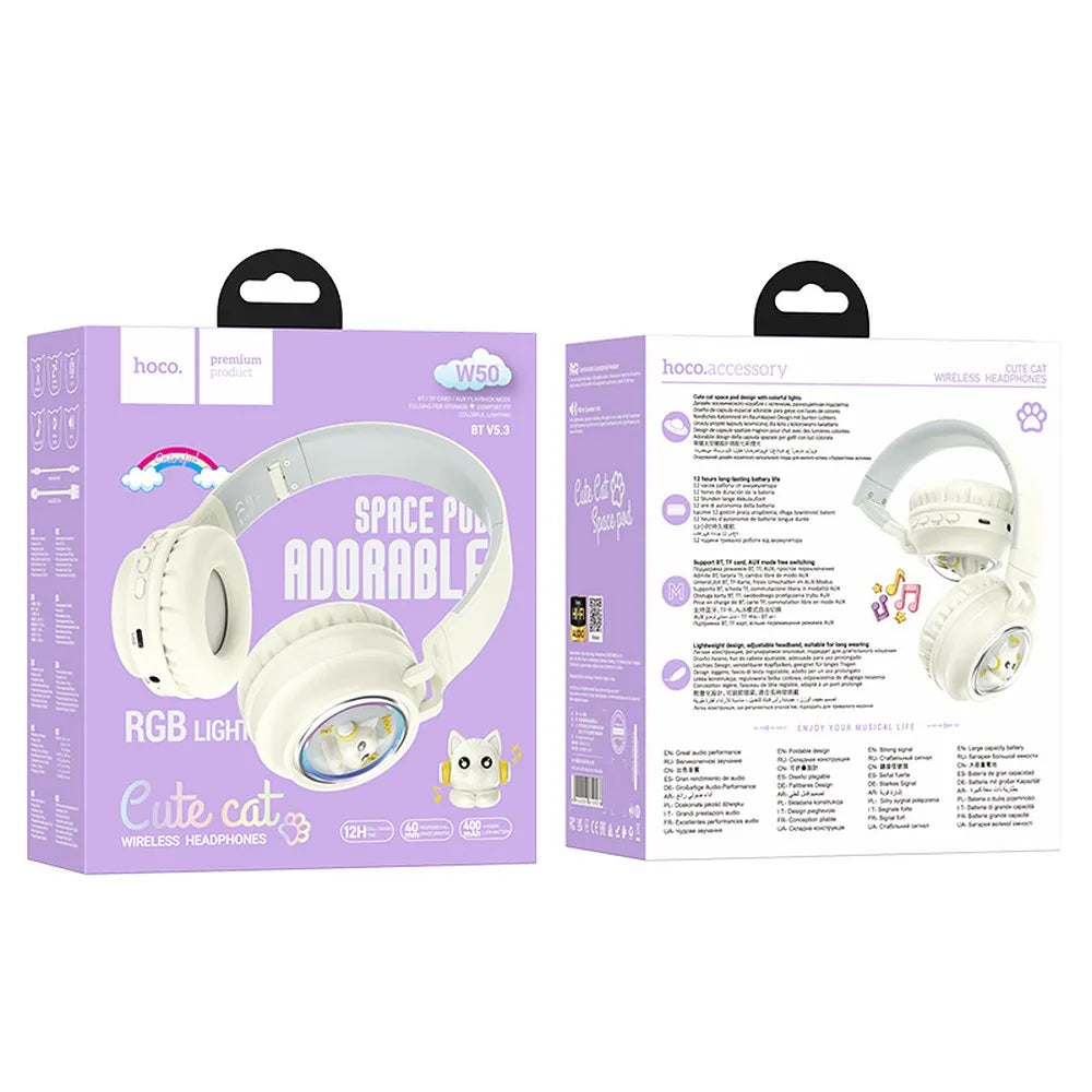 Handsfree Bluetooth HOCO W50 Kids Cute Cat, A2DP, Bela