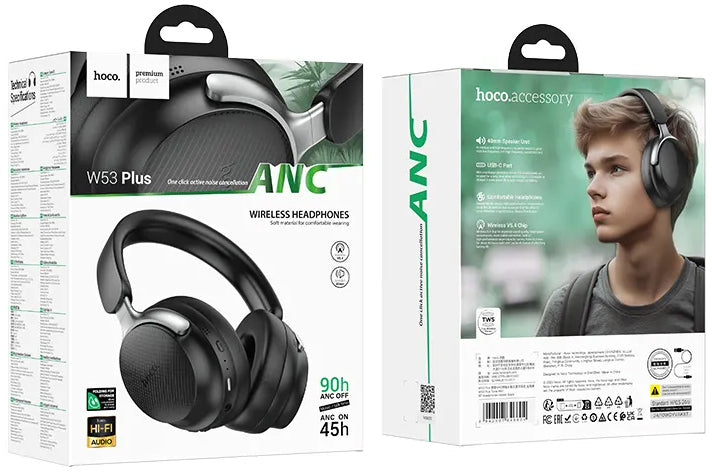 Handsfree Bluetooth HOCO W53 Plus, A2DP, ANC, Crni