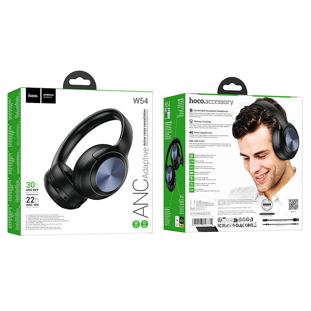 Handsfree Bluetooth HOCO W54, A2DP, ANC, Crni