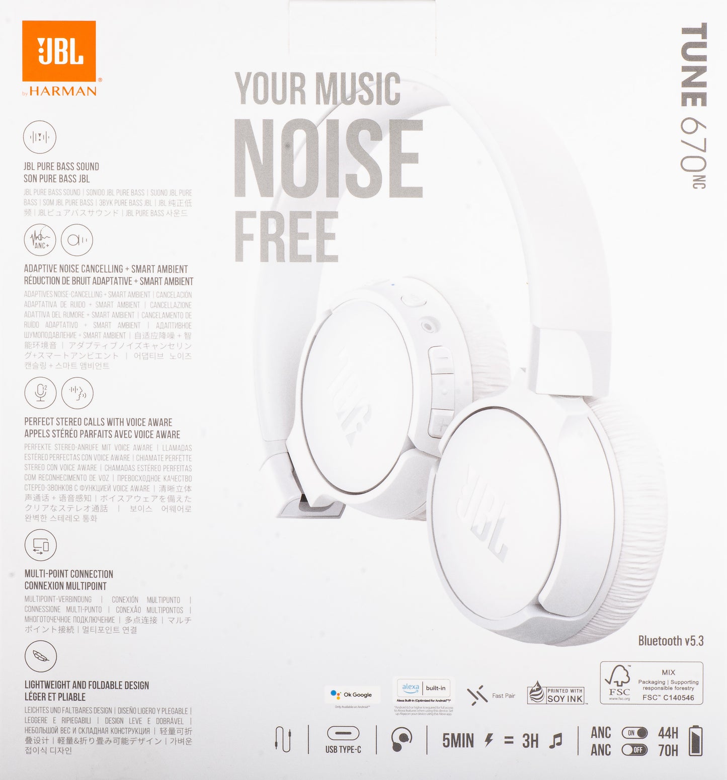 Handsfree Bluetooth JBL Tune 670NC, MultiPoint, A2DP, ANC, Beli JBLT670NCWHTAP