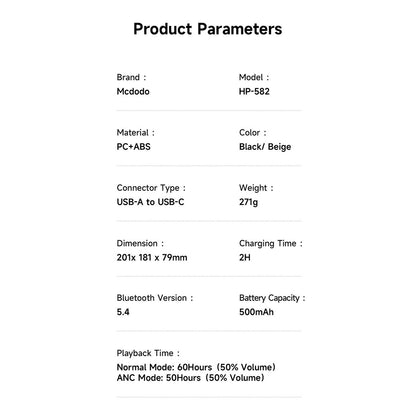 Handsfree Bluetooth McDodo HP-5821 T03, A2DP, ANC, Bež