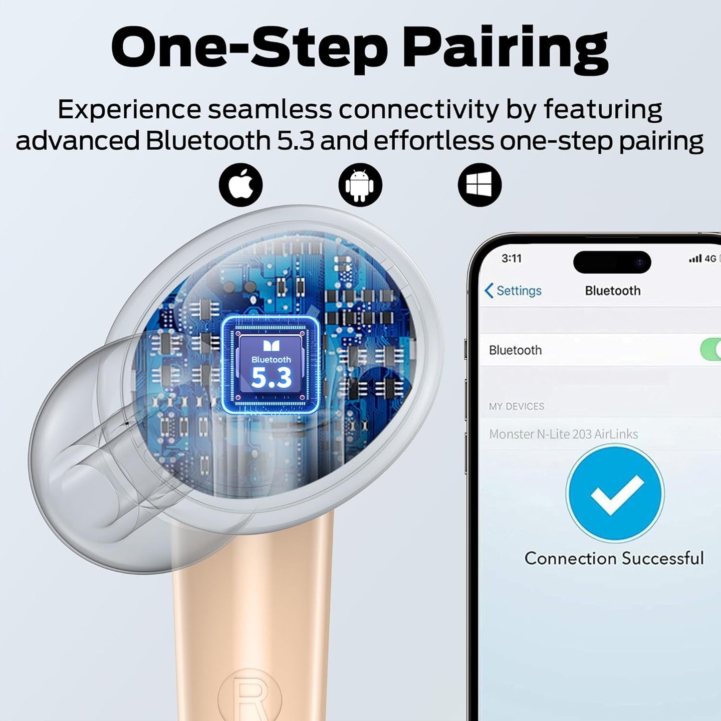 Handsfree Bluetooth Monster N-Lite 203 AirLinks, TWS, Zlatna