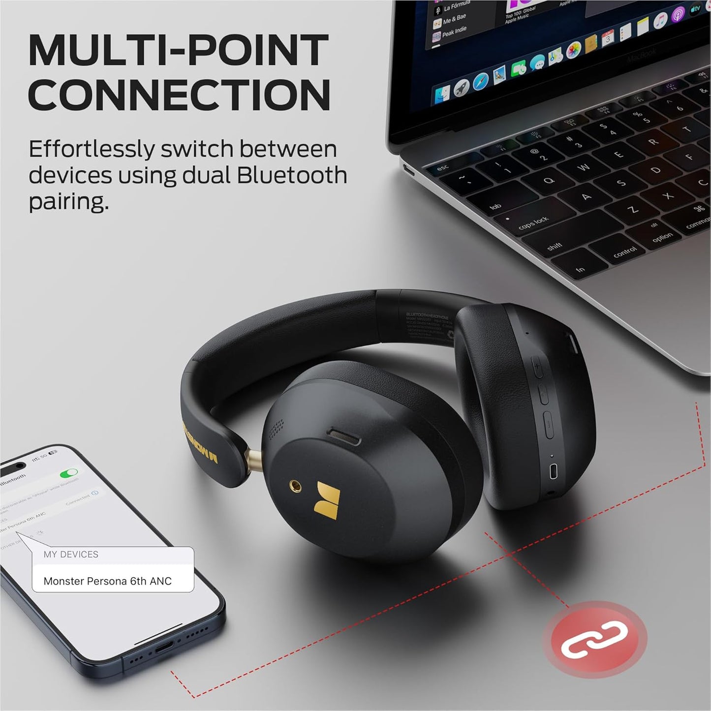 Handsfree Bluetooth Monster Persona 6th, MultiPoint, A2DP, ANC, Crna