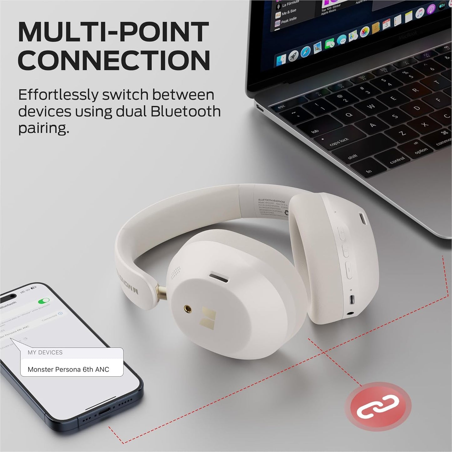 Handsfree Bluetooth Monster Persona 6th, MultiPoint, A2DP, ANC, Bela