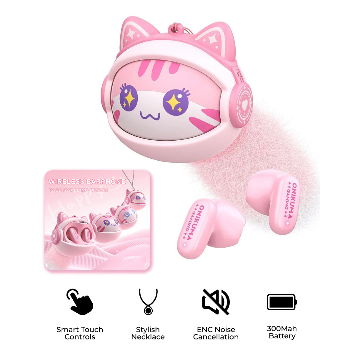 Handsfree Bluetooth Onikuma TX603, TWS, Roze