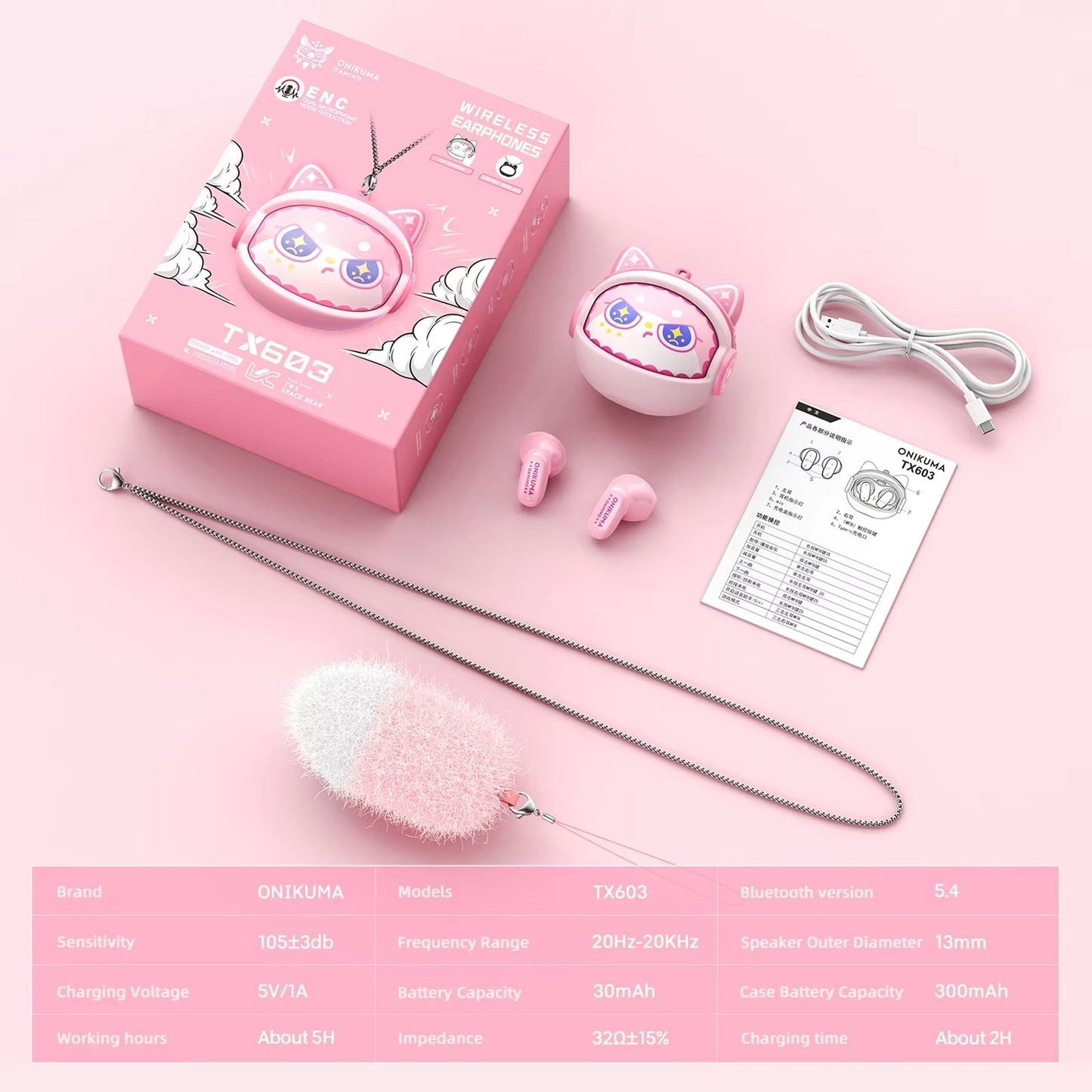 Handsfree Bluetooth Onikuma TX603, TWS, Roze