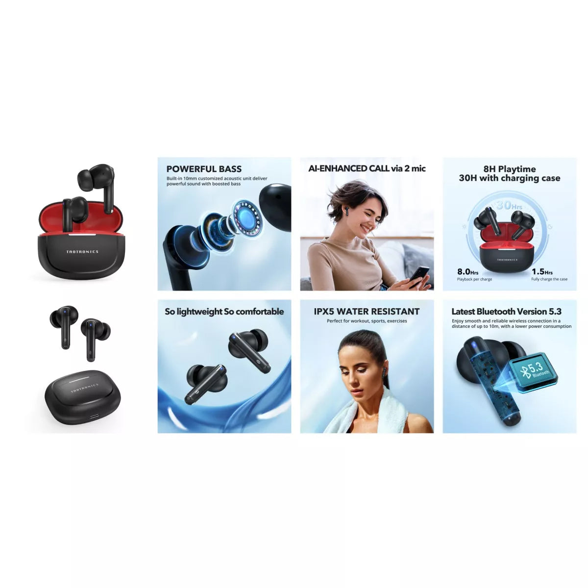 Handsfree Bluetooth TaoTronics TT-BH1120, TWS, Crna