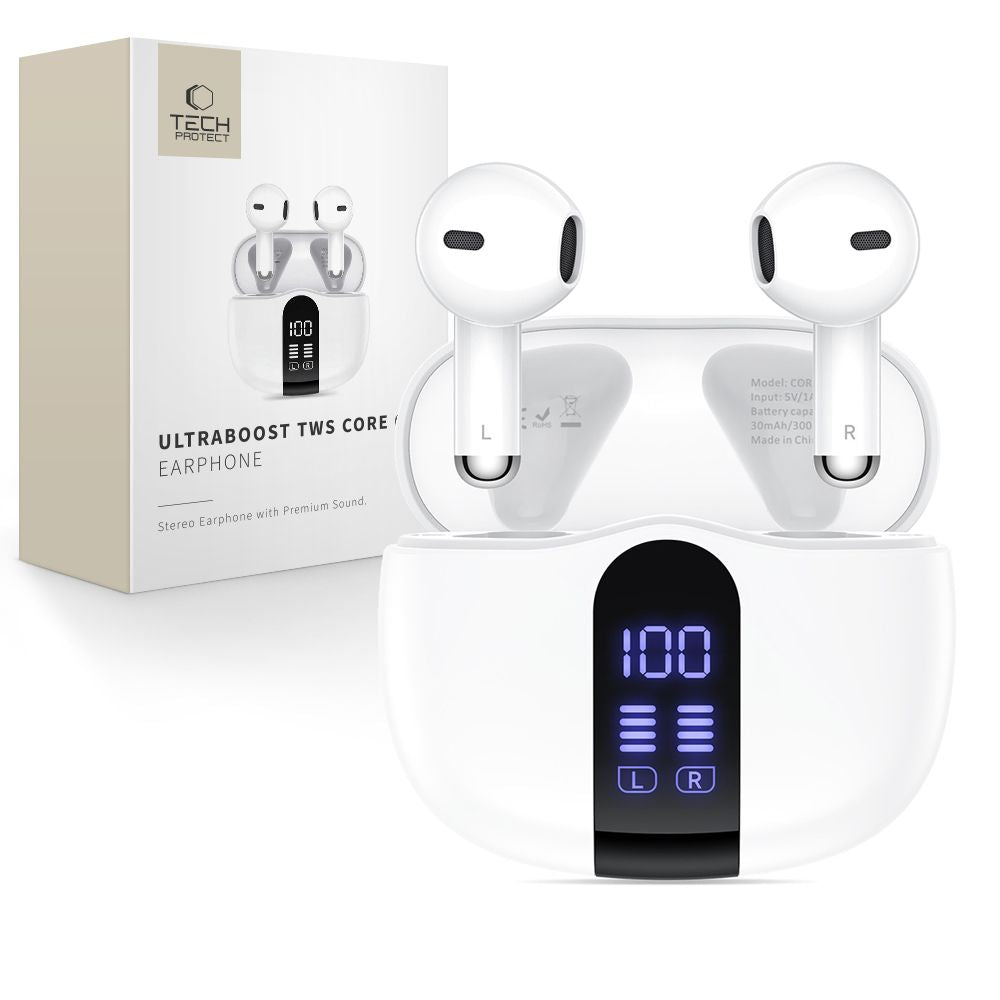 Handsfree Bluetooth Tech-Protect Ultraboost Core G2, TWS, Bela