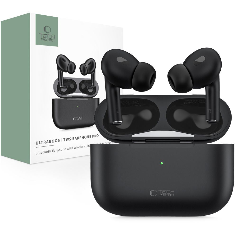 Handsfree Bluetooth Tech-Protect Ultraboost Pro, TWS, Crni