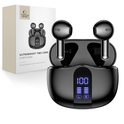 Handsfree Bluetooth Tech-Protect Ultraboost Core G2, TWS, Crna