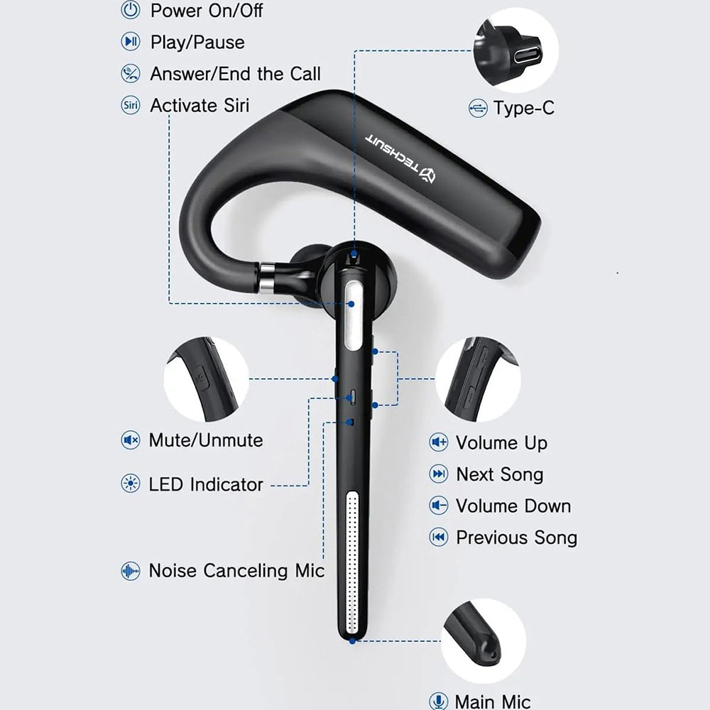 Handsfree Bluetooth Techsuit PowerTalks G6, MultiPoint, A2DP, Crna