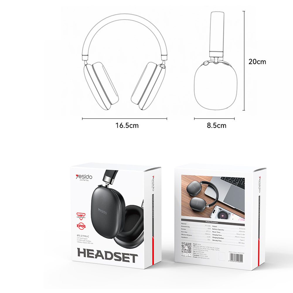 Handsfree Bluetooth Yesido EP05, A2DP, ANC, Crni