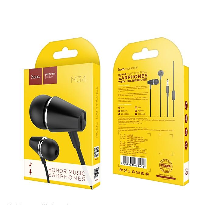 Handsfree 3.5mm HOCO M34 Honor Music, Crna