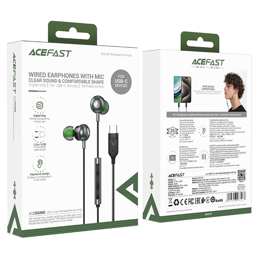 Handsfree USB-C Acefast L5, Crni