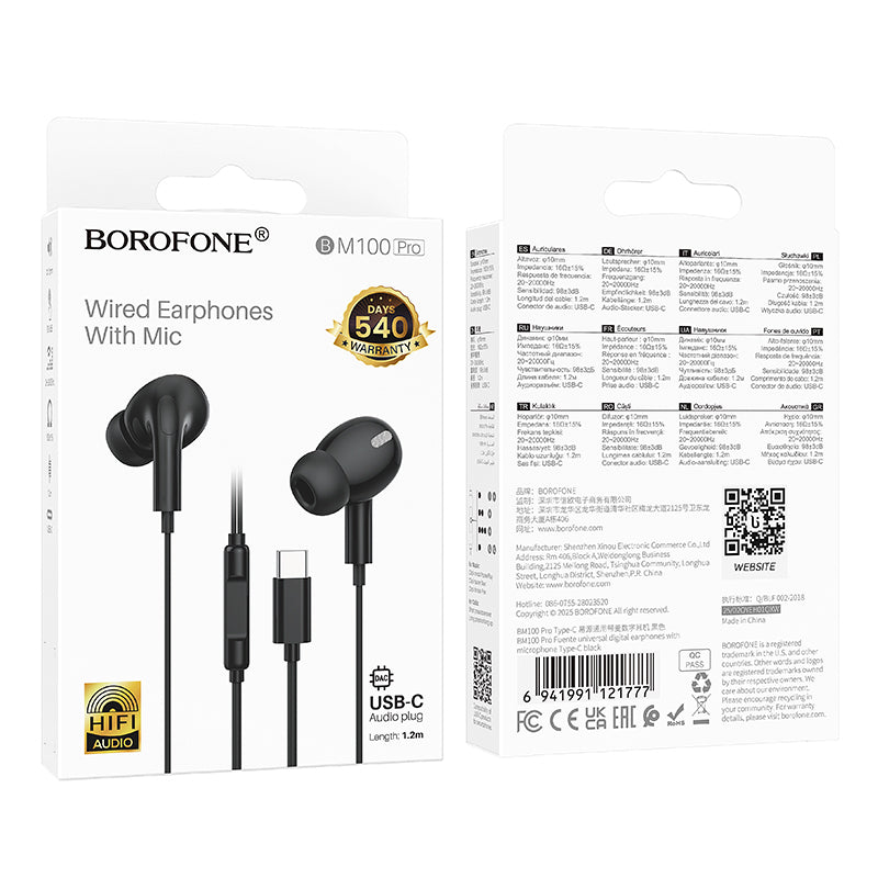 Handsfree USB-C Borofone BM100 Pro Fuente, Crna