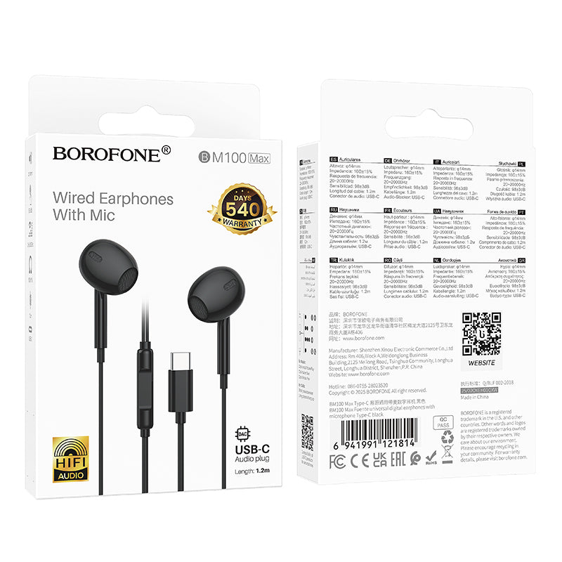 Handsfree USB-C Borofone BM100 Max Fuente, Crna
