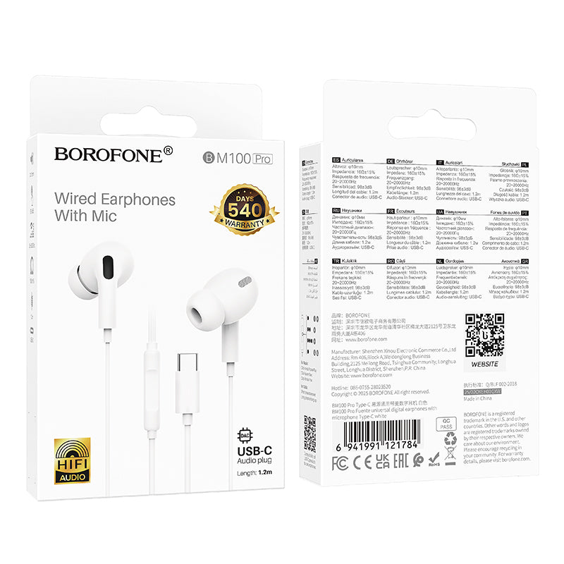 Handsfree USB-C Borofone BM100 Pro Fuente, Bela