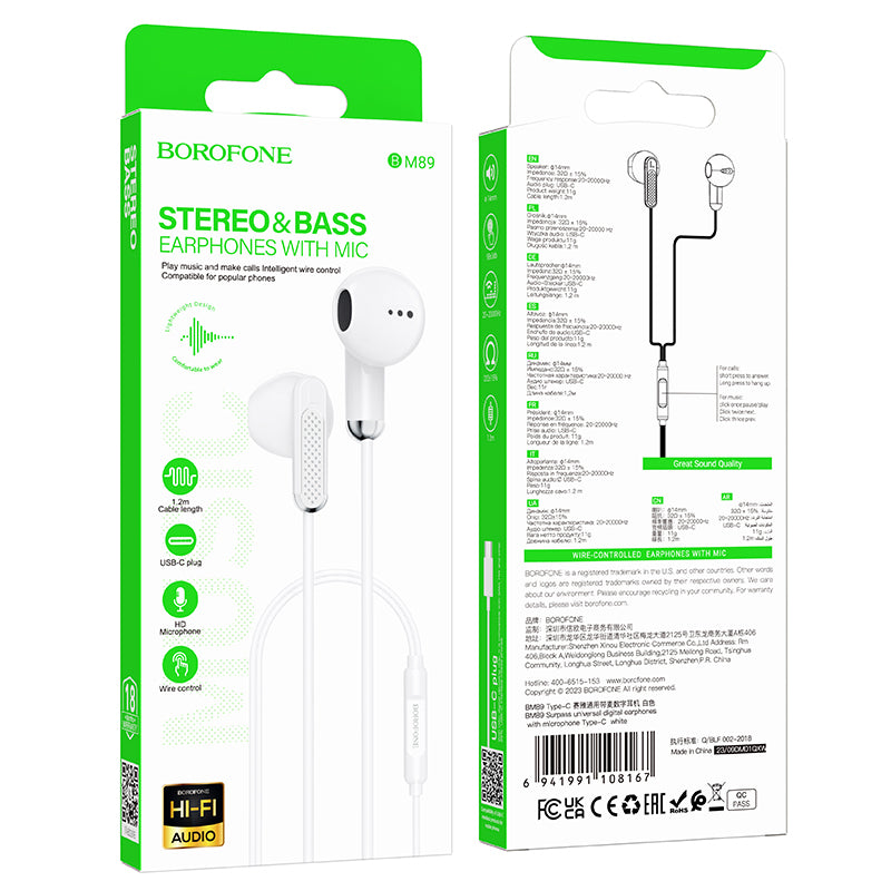 Handsfree USB-C Handsfree USB-C Earphone BM89 Surpass, White 