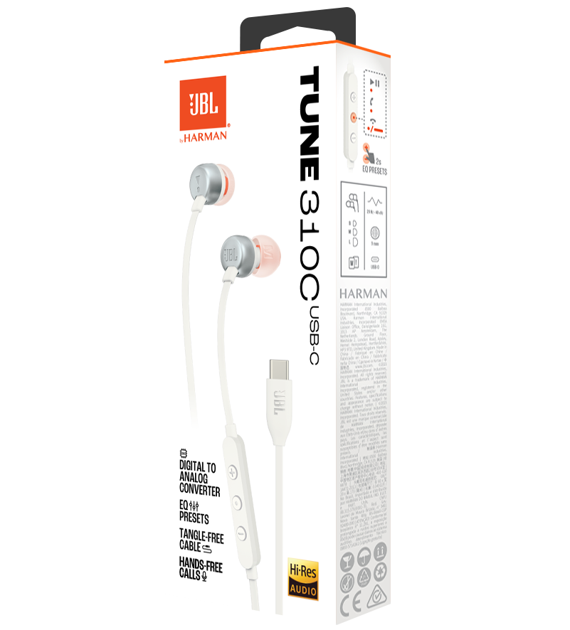 Handsfree USB-C JBL Tune 310C, Bela JBLT310CWHT