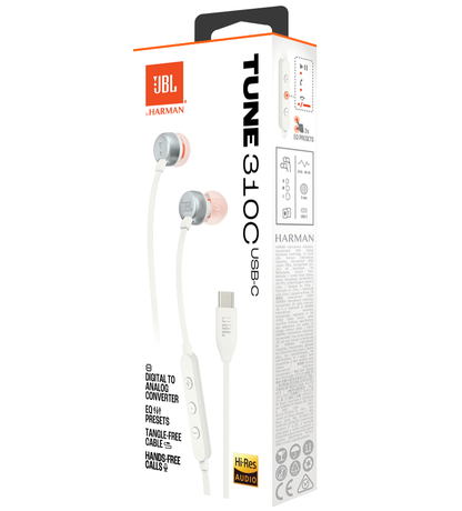 Handsfree USB-C JBL Tune 310C, Bela JBLT310CWHT