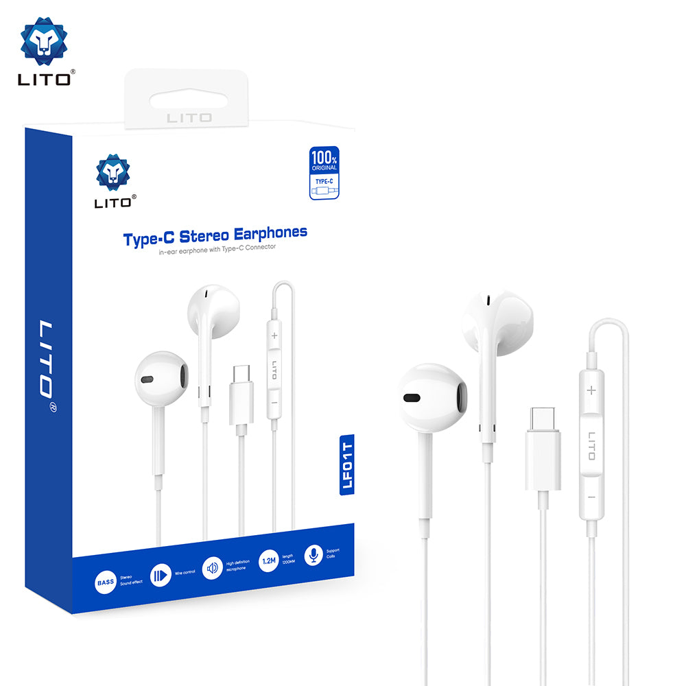 Handsfree USB-C Lito LF01T, 1.2m, Beli