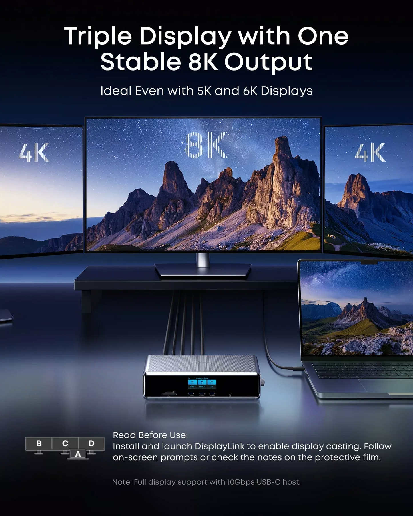 Multifunkcionalni Hub Anker Prime, 3 x USB-A - 4 x USB-C - 1 x Display Port - 2 x HDMI - 1 x Jack 3.5mm - 1 x RJ45 - 1 x SD - 1 x microSD, Siva A83B33A1