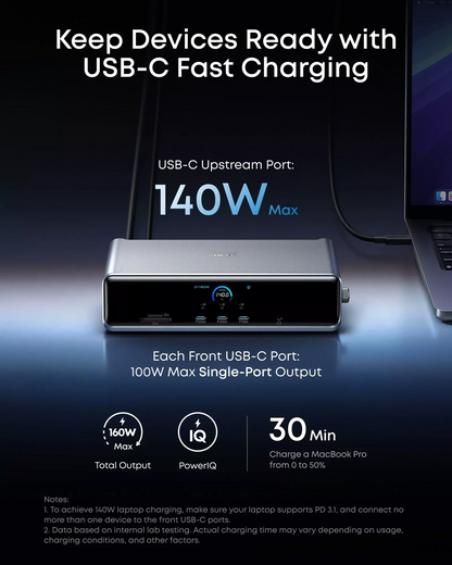 Multifunkcionalni Hub Anker Prime, 3 x USB-A - 4 x USB-C - 1 x Display Port - 2 x HDMI - 1 x Jack 3.5mm - 1 x RJ45 - 1 x SD - 1 x microSD, Siva A83B33A1