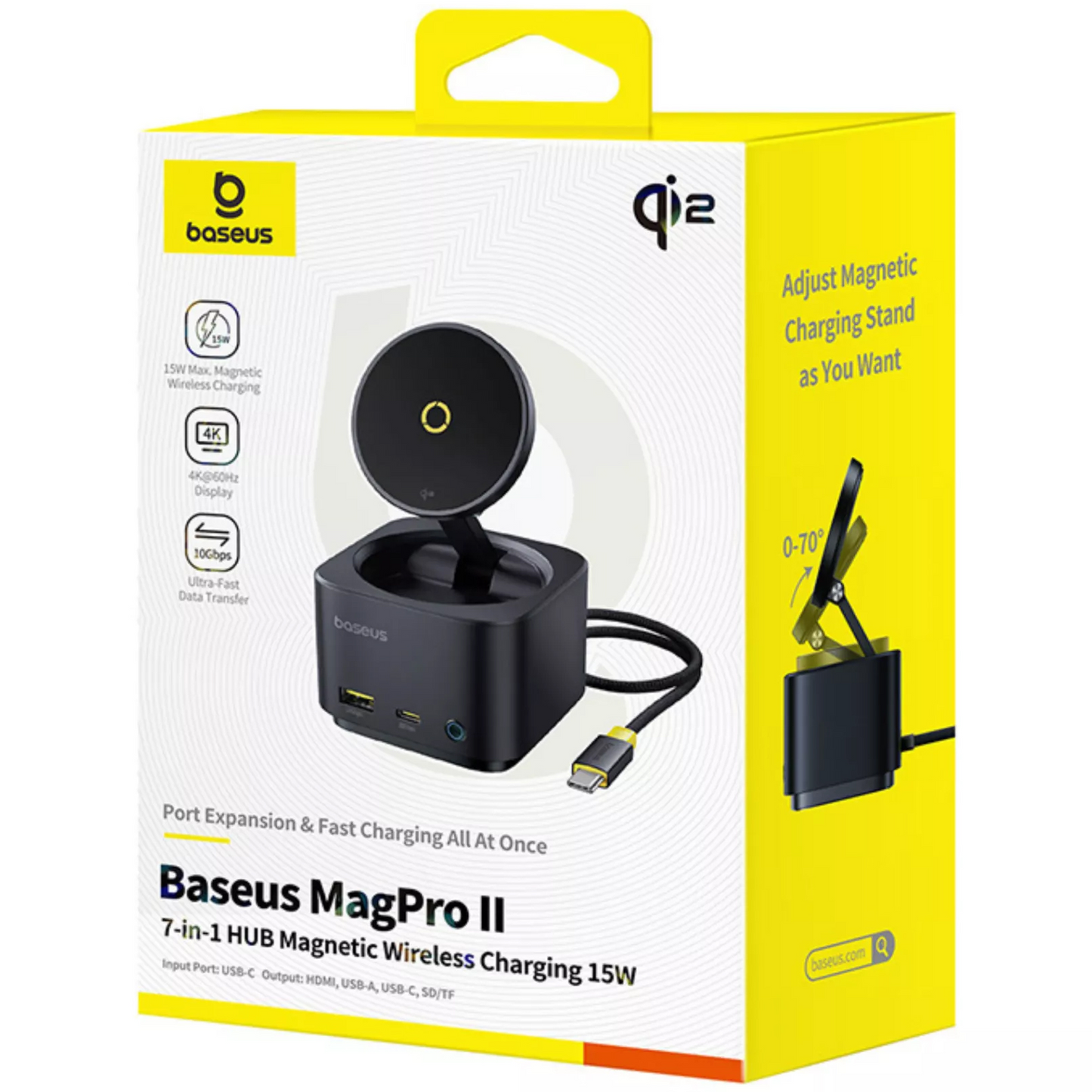 Multifunkcionalni Hub Baseus MagPro II 7u1, 1 x USB-A - 2 x USB-C - 1 x HDMI - 1 x QI - 1 x SD - 1 x microSD, Crni Obnovljen B00072900121-00