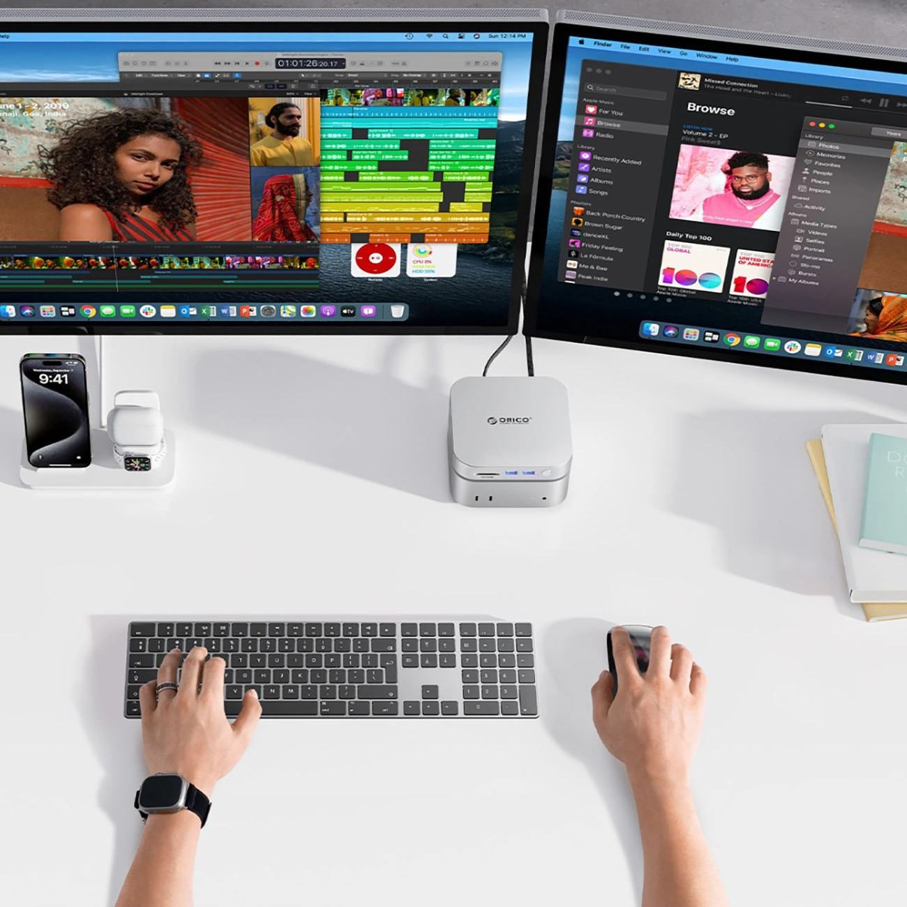 Multifunkcionalni Hub Orico MiniLink M49P za Apple Mac Mini M4, 9u1, Srebrni