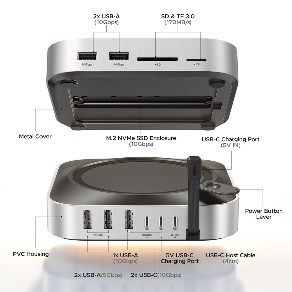 Multifunkcionalni Hub UGREEN CM841A (95094) za Apple Mac Mini M4 / Pro, 10in1, Siva