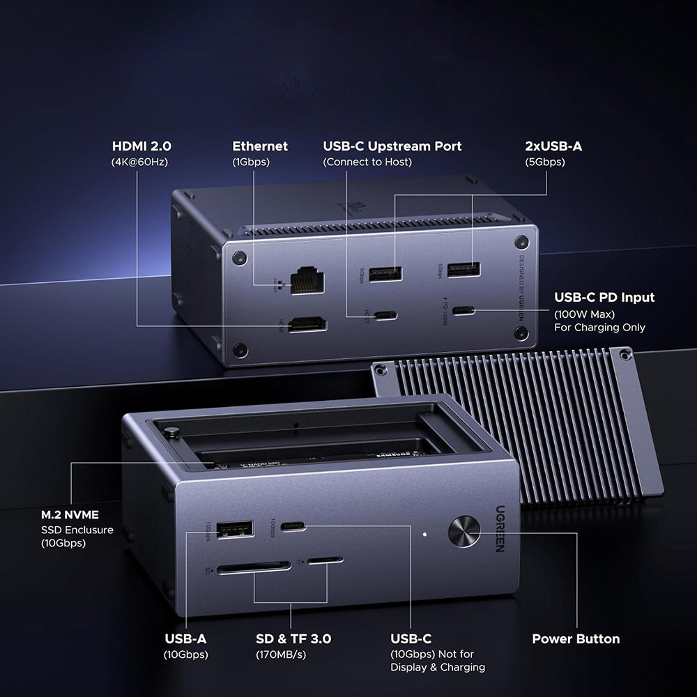 Multifunkcionalni Hub UGREEN CM923 (55735), 10in1, Sivi
