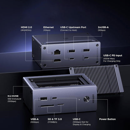 Multifunkcionalni Hub UGREEN CM923 (55735), 10in1, Sivi