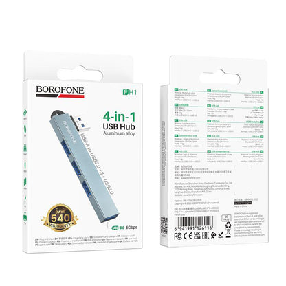USB Hub Borofone FH1, 4u1, Siva
