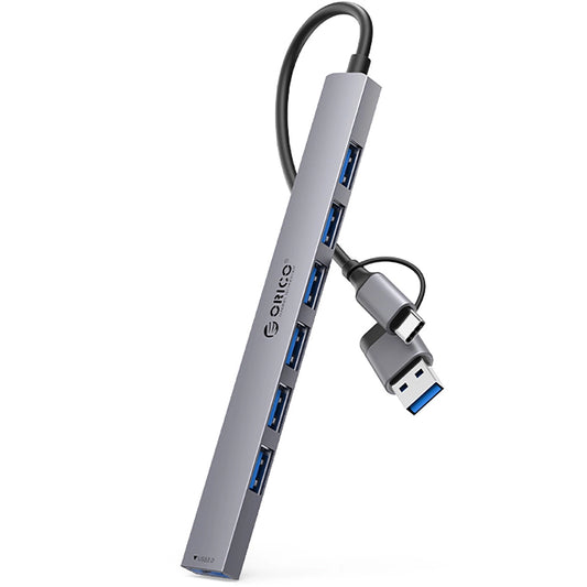 Hub USB / USB-C Orico YSA2-U3, 1 x USB-A 3.0 - 6 x USB-A, Sivi