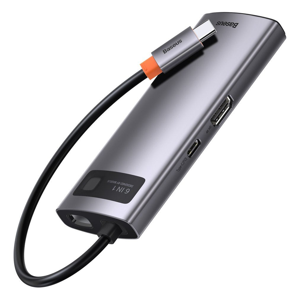 Hub USB-C Baseus Metal Gleam, 3 x USB-A 3.0 - 1 x USB-C - 1 x HDMI - 1 x RJ45, Siva CAHUB-CW0G